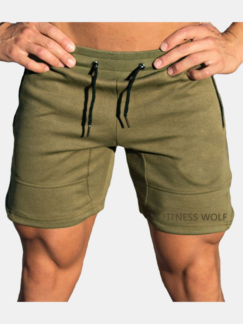 Heren Sport Fiets Trekkoord Slim Fit Effen Kleur Casual Shorts