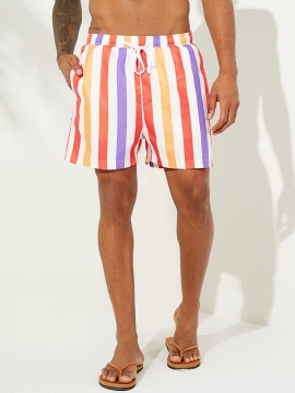 Heren Sunshine Gestreepte Boardshort Dunne Sneldrogende Mesh Voering Vissen Strandshorts