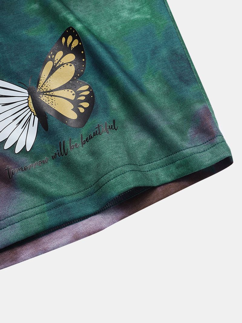 Heren Tie Dye Butterfly Print Elastische Taille Shorts