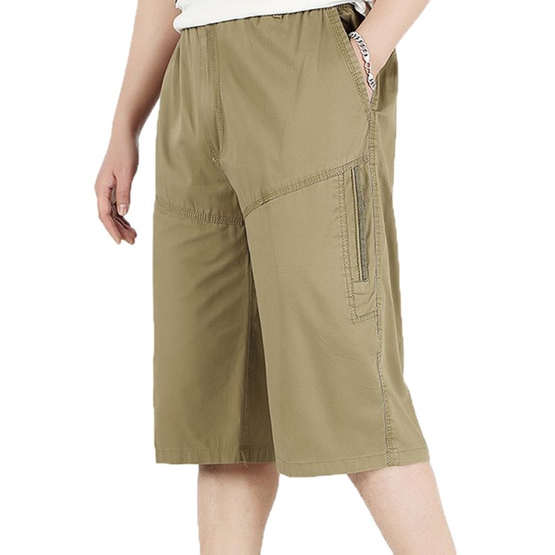 Heren Zomer Plus Maat Multi-pocket Effen Kleur Losse Pasvorm Casual Katoenen Shorts