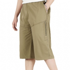 Heren Zomer Plus Maat Multi-pocket Effen Kleur Losse Pasvorm Casual Katoenen Shorts