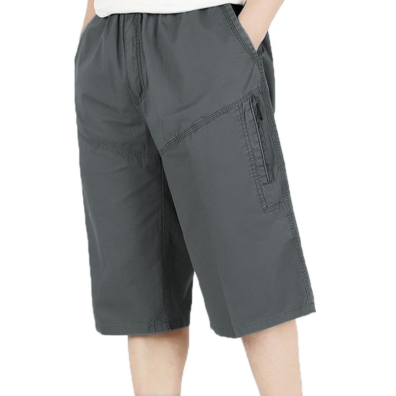 Heren Zomer Plus Maat Multi-pocket Effen Kleur Losse Pasvorm Casual Katoenen Shorts