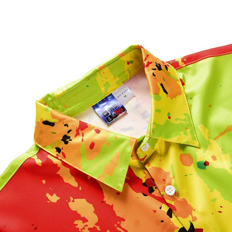 Jumpsuit Voor Heren Met Splash-inktprint En Korte Mouwen