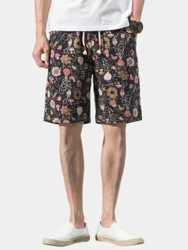 Katoenen Heren Casual Shorts Met Bloemenprint En Trekkoord