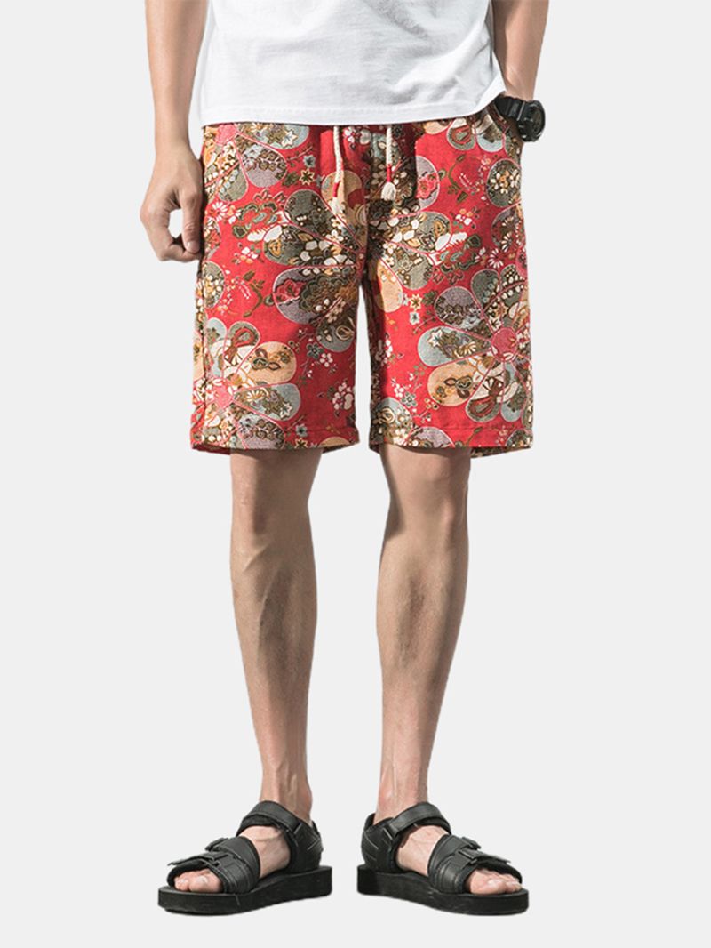 Katoenen Heren Casual Shorts Met Bloemenprint En Trekkoord