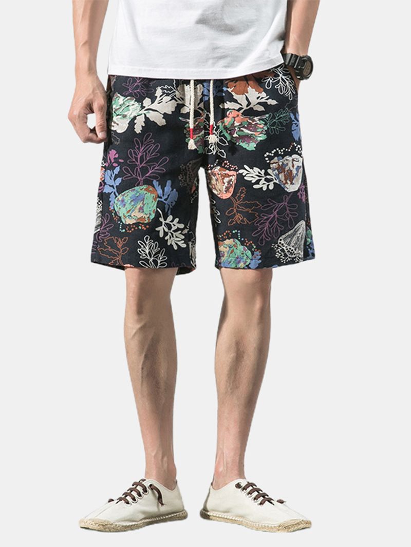 Katoenen Heren Casual Shorts Met Bloemenprint En Trekkoord