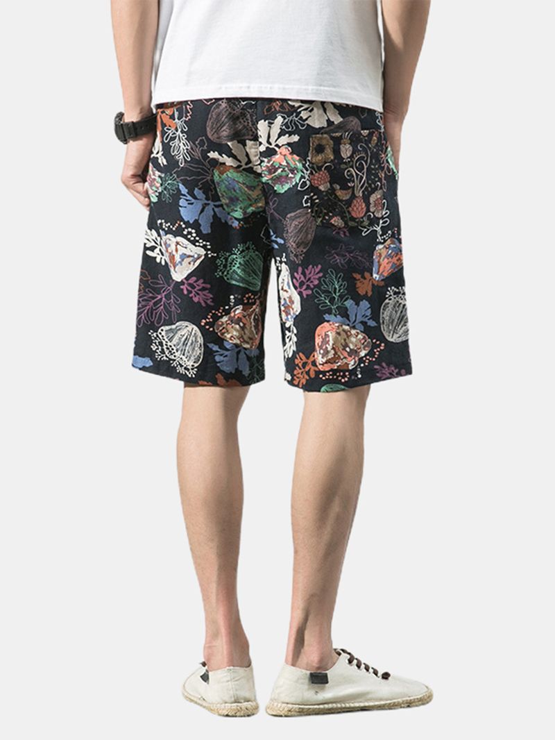 Katoenen Heren Casual Shorts Met Bloemenprint En Trekkoord