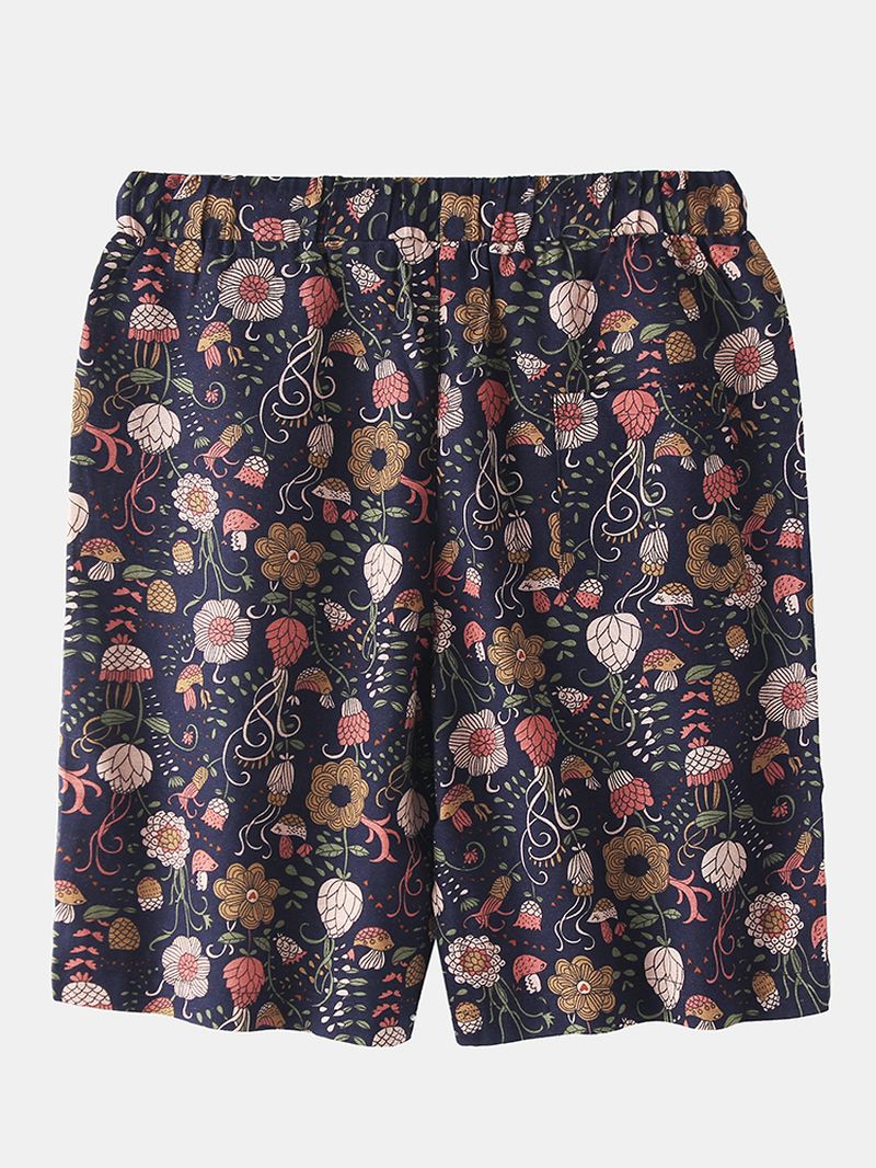 Katoenen Heren Casual Shorts Met Bloemenprint En Trekkoord