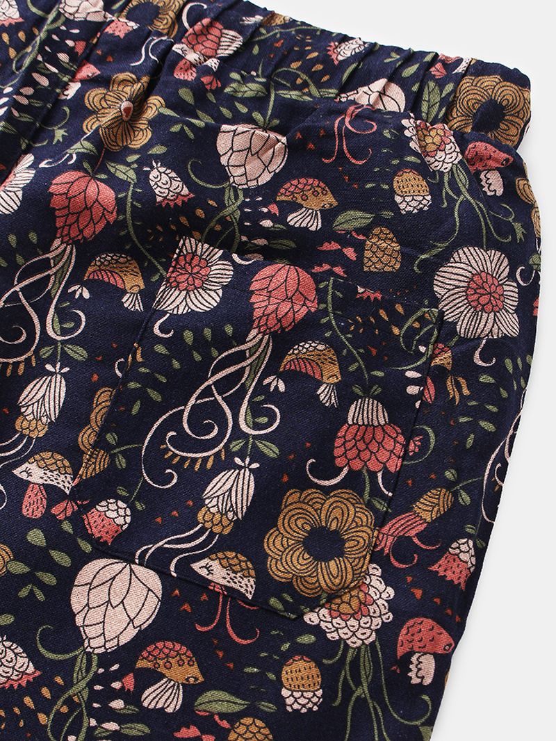 Katoenen Heren Casual Shorts Met Bloemenprint En Trekkoord