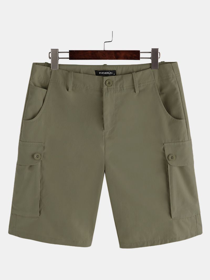 Solide Multi-pocket Cargoshort Voor Heren