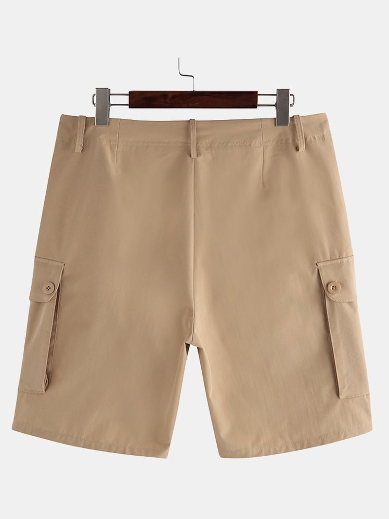 Solide Multi-pocket Cargoshort Voor Heren