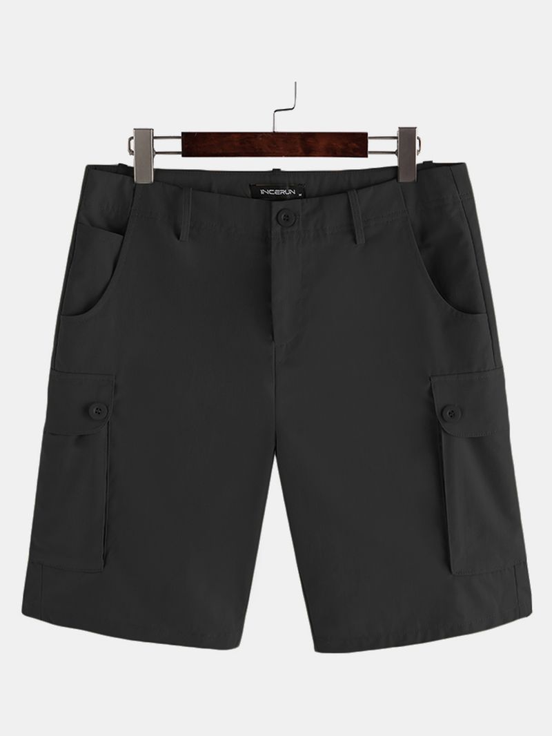 Solide Multi-pocket Cargoshort Voor Heren