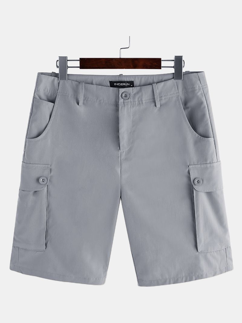 Solide Multi-pocket Cargoshort Voor Heren