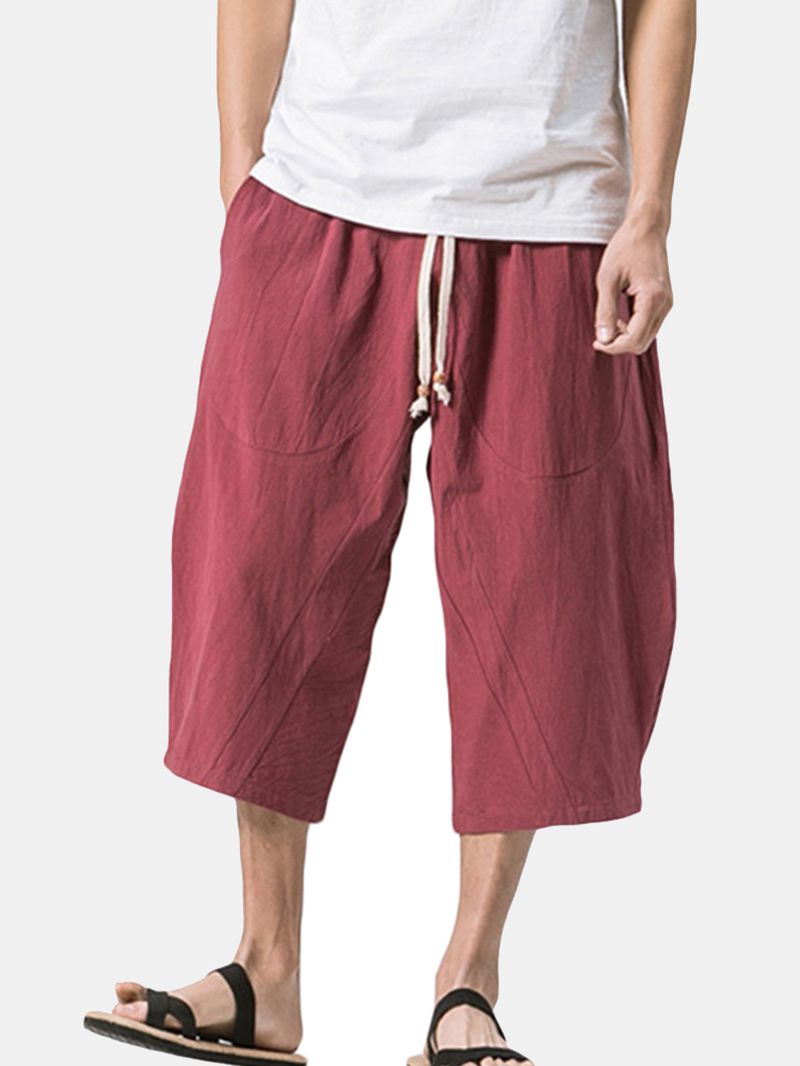 Stijlvolle Heren Katoenen Linnen Baggy Losse Kuitlengte Broek Antibacteriële Casual Shorts