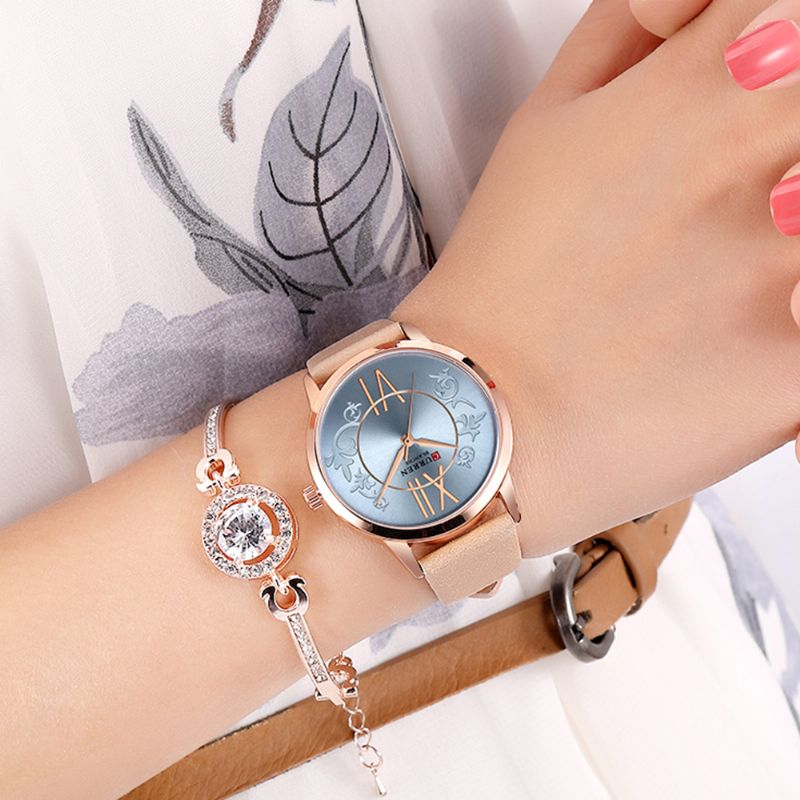 Analoog Casual Stijl Dames Polshorloge Lederen Band Quartz Horloge