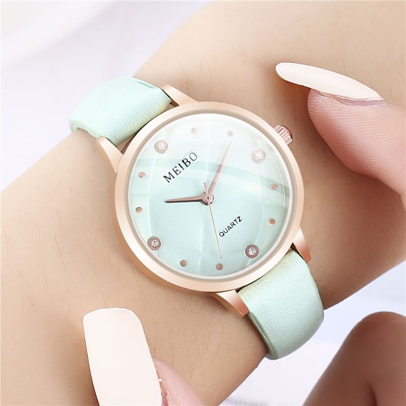 Casual Stijl Dames Polshorloge Lederen Band Kristal Quartz Horloges