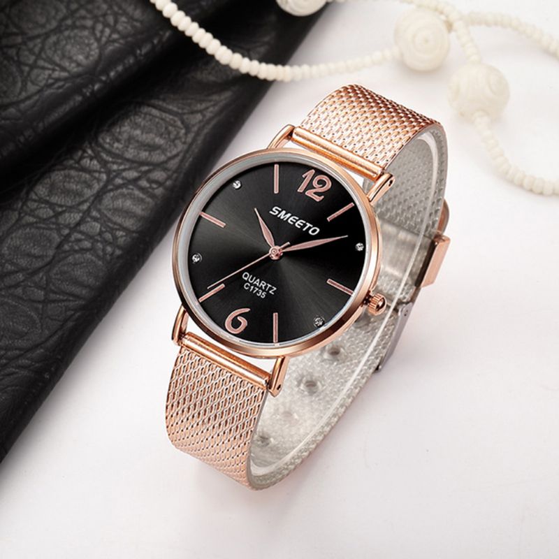 Casual Stijl Dames Quartz Horloge Mode Wijzerplaat Roestvrij Stalen Band Dames Jurk Horloge