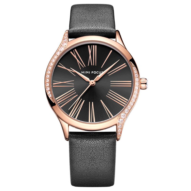 Casual Stijl Glanzend Dames Polshorloge Lederen Band Quartz Horloge