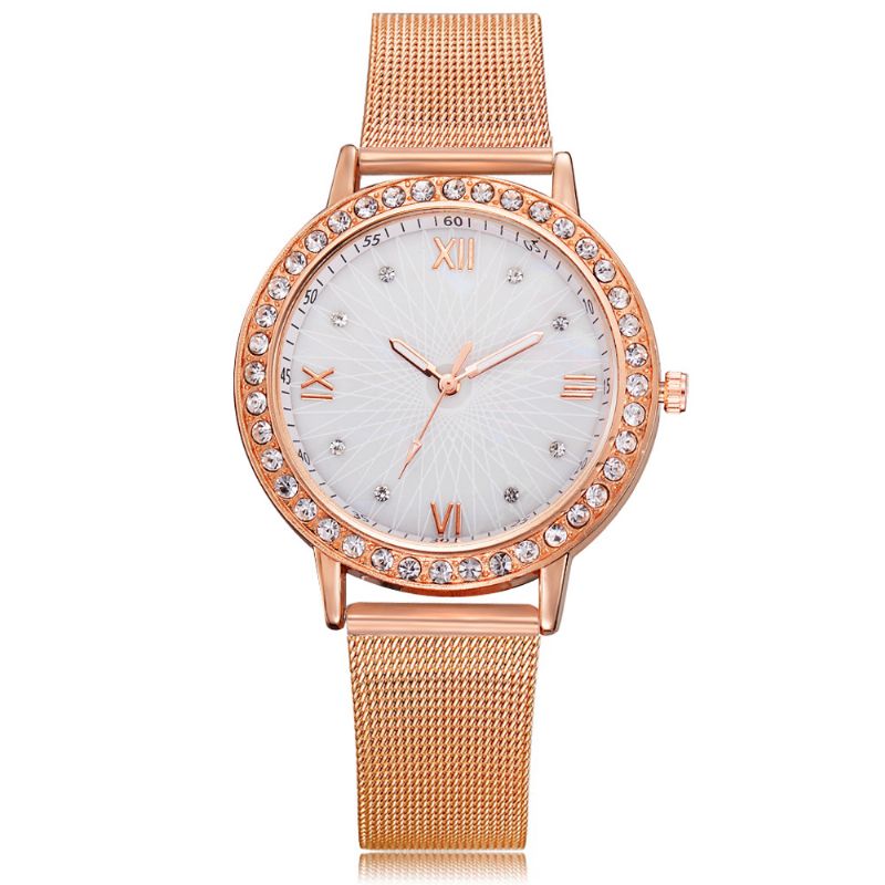 Casual Stijl Kristal Dames Polshorloge Volledige Stalen Band Quartz Horloges