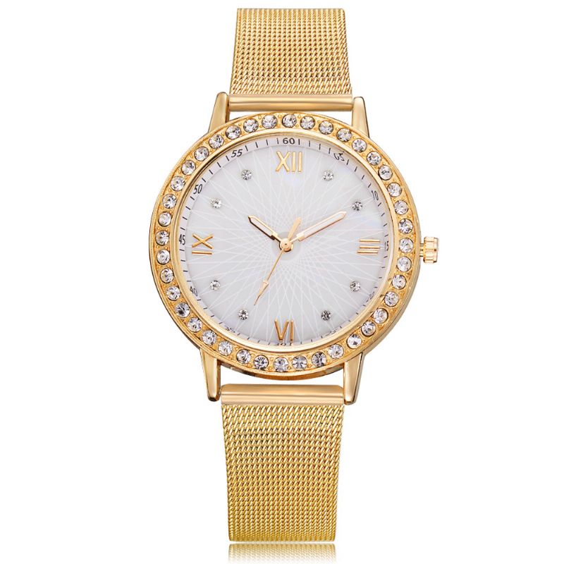 Casual Stijl Kristal Dames Polshorloge Volledige Stalen Band Quartz Horloges