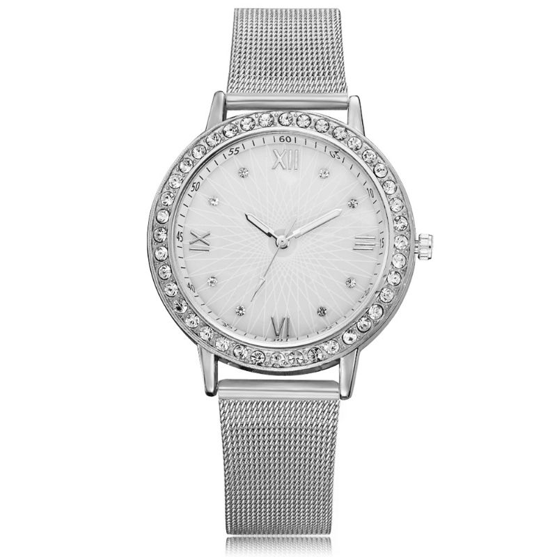 Casual Stijl Kristal Dames Polshorloge Volledige Stalen Band Quartz Horloges