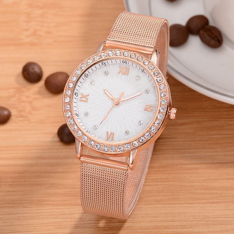 Casual Stijl Kristal Dames Polshorloge Volledige Stalen Band Quartz Horloges