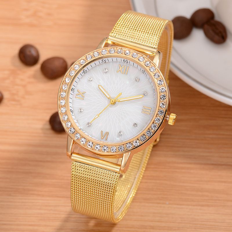 Casual Stijl Kristal Dames Polshorloge Volledige Stalen Band Quartz Horloges