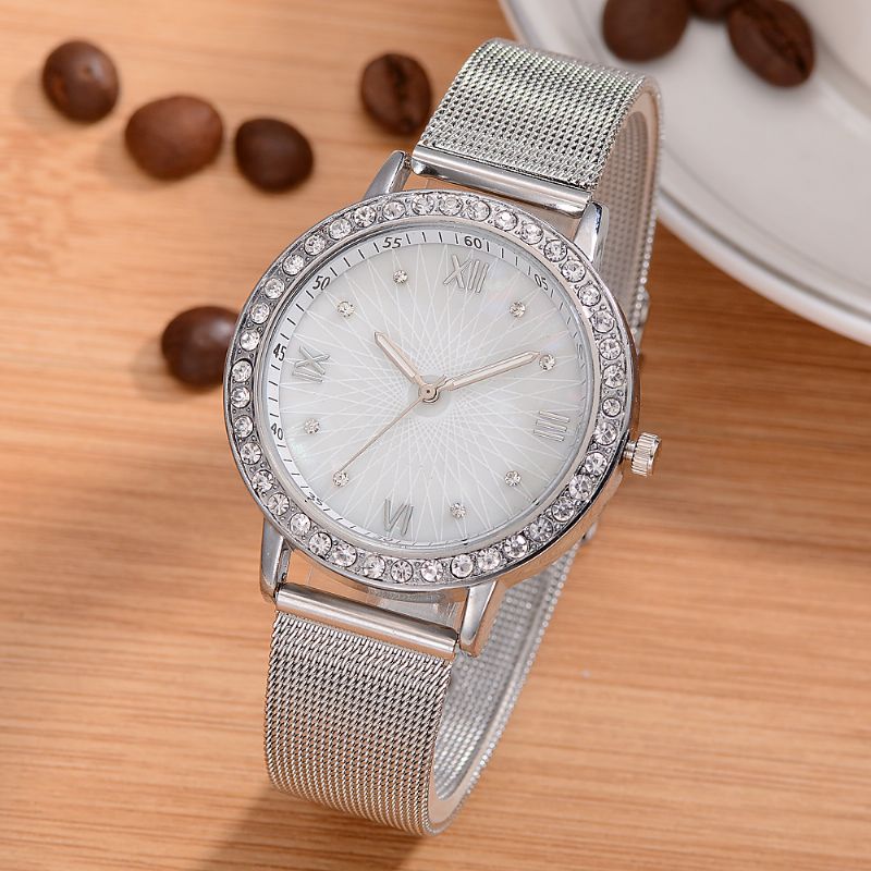 Casual Stijl Kristal Dames Polshorloge Volledige Stalen Band Quartz Horloges