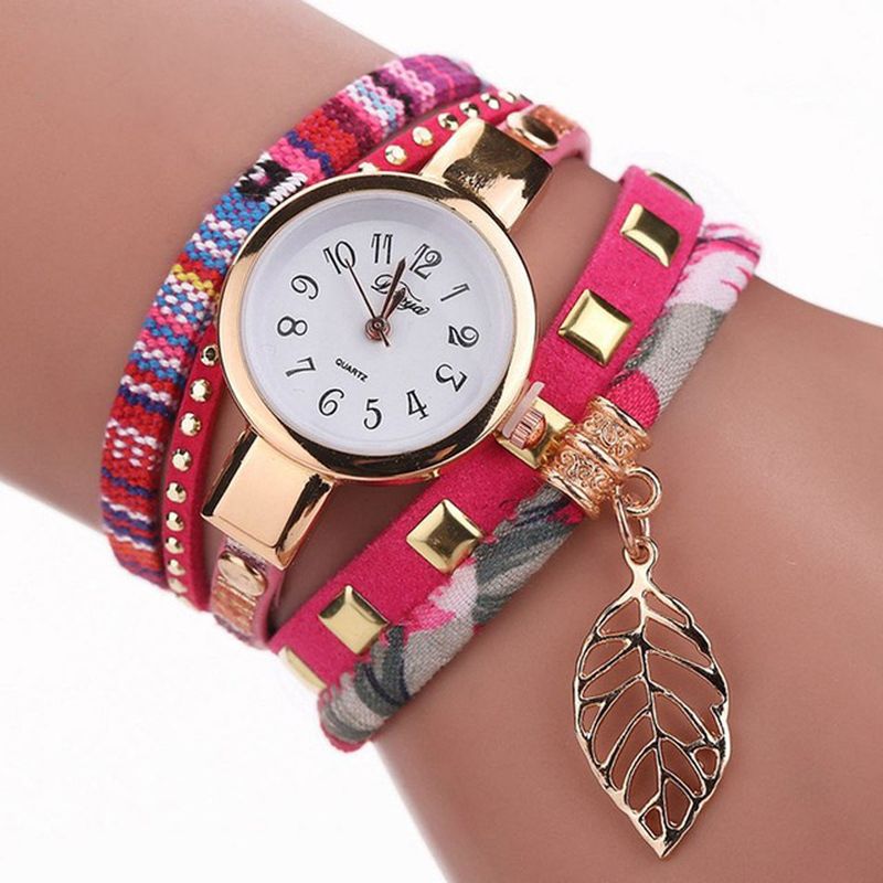 Dames Armband Horloge Blad Stof Retro Stijl Quartz Horloges