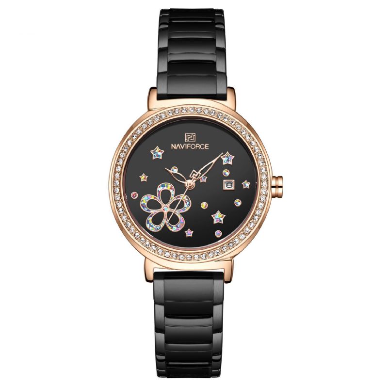 Datumweergave Volledig Stalen Damespolshorloge Kristal Klassiek Design Quartzhorloge