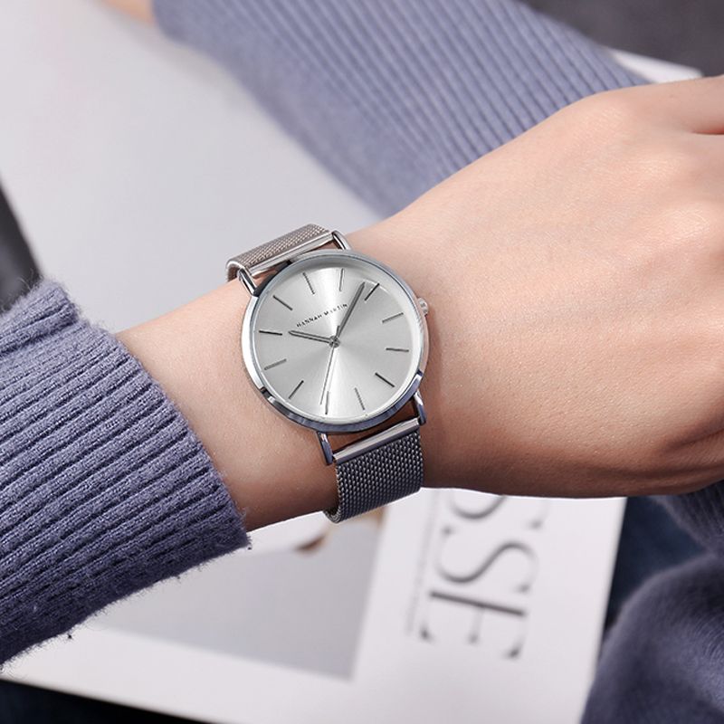 Eenvoudig Dameshorloge Elegante Metalen Behuizing Roestvrij Stalen Band Vrouwelijk Quartz Horloge