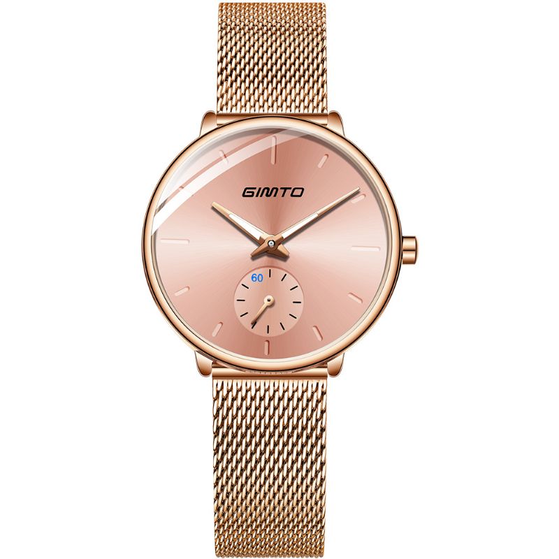 Eenvoudig Twee-pins Ontwerp Wijzerplaat Rose Goud Mesh Stalen Band Mode Dames Quartz Horloge