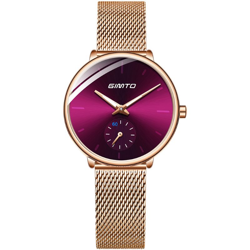 Eenvoudig Twee-pins Ontwerp Wijzerplaat Rose Goud Mesh Stalen Band Mode Dames Quartz Horloge