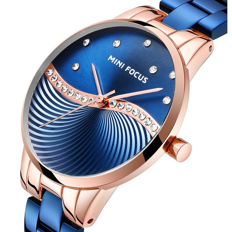 Eenvoudig Verwaardigen Elegante Kristallen Dames Polshorloge Roestvrij Staal Quartz Horloge