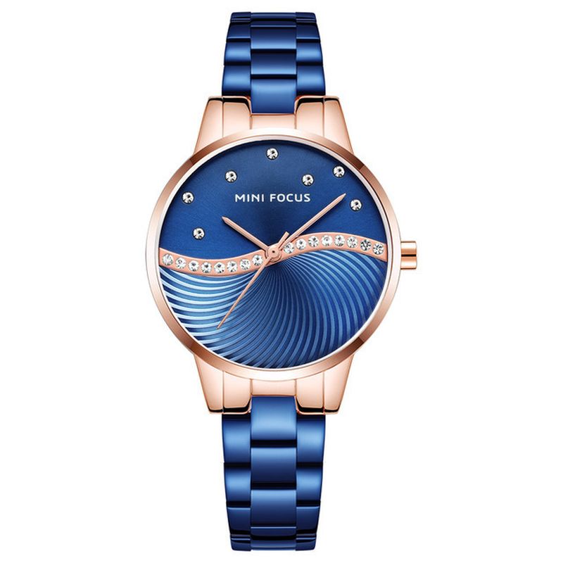 Eenvoudig Verwaardigen Elegante Kristallen Dames Polshorloge Roestvrij Staal Quartz Horloge