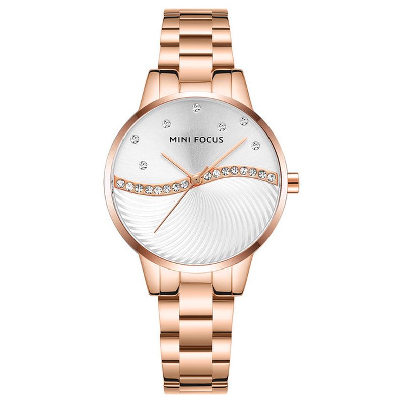 Eenvoudig Verwaardigen Elegante Kristallen Dames Polshorloge Roestvrij Staal Quartz Horloge