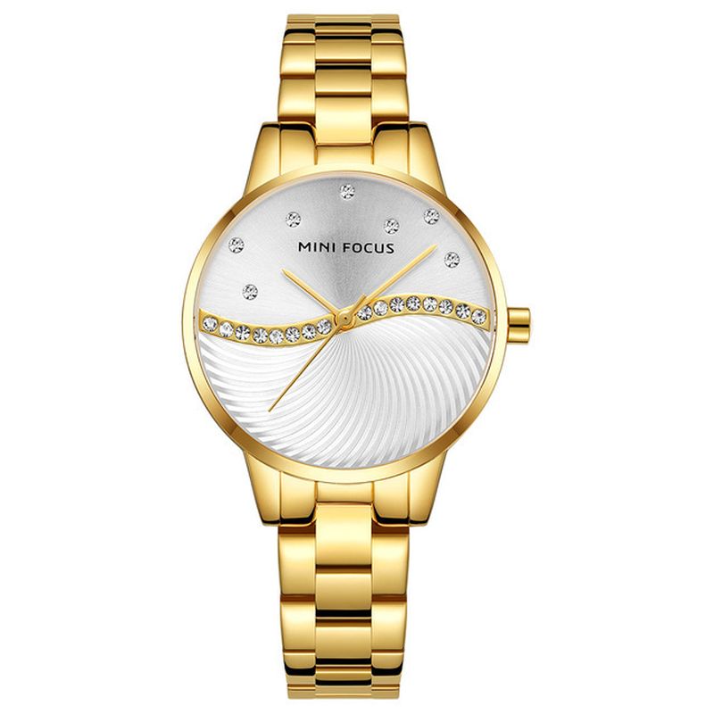 Eenvoudig Verwaardigen Elegante Kristallen Dames Polshorloge Roestvrij Staal Quartz Horloge