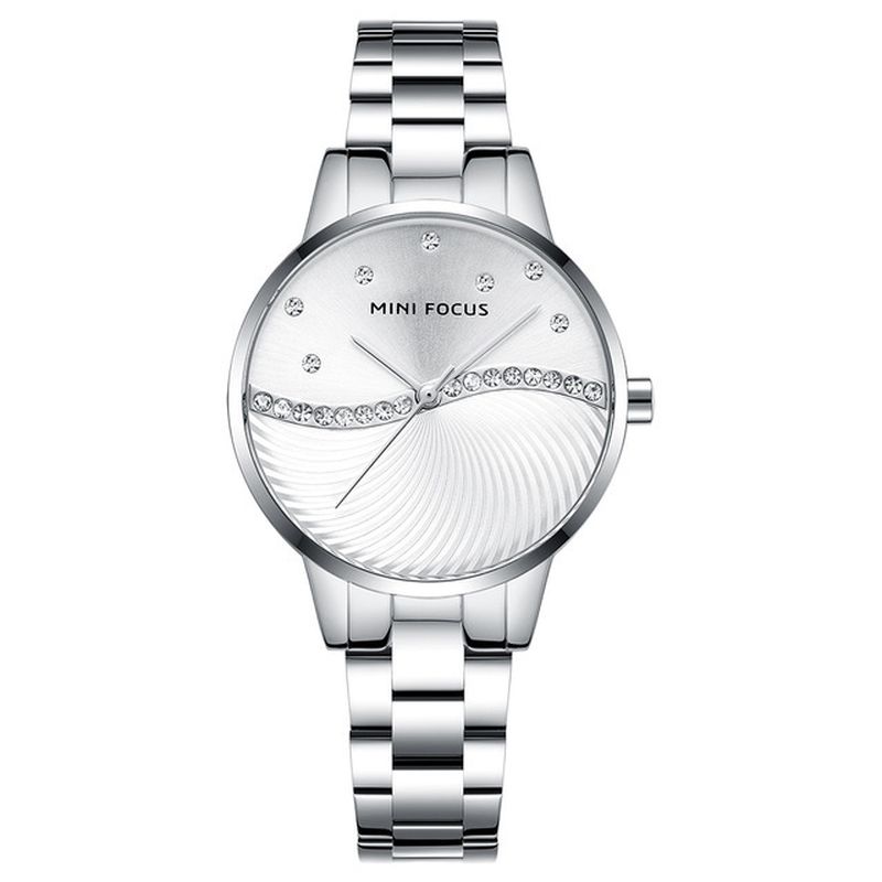 Eenvoudig Verwaardigen Elegante Kristallen Dames Polshorloge Roestvrij Staal Quartz Horloge