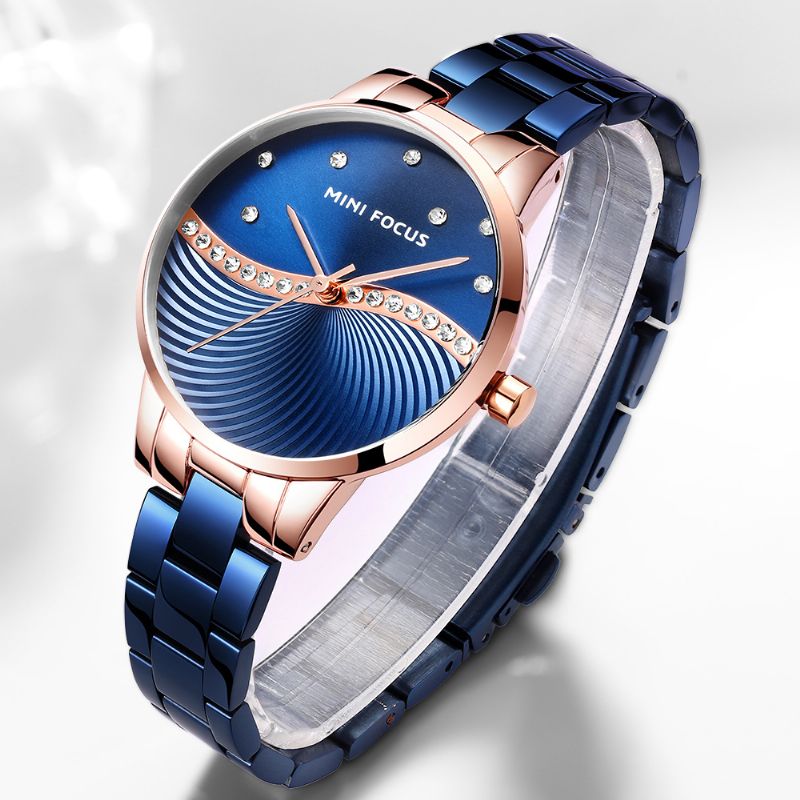 Eenvoudig Verwaardigen Elegante Kristallen Dames Polshorloge Roestvrij Staal Quartz Horloge