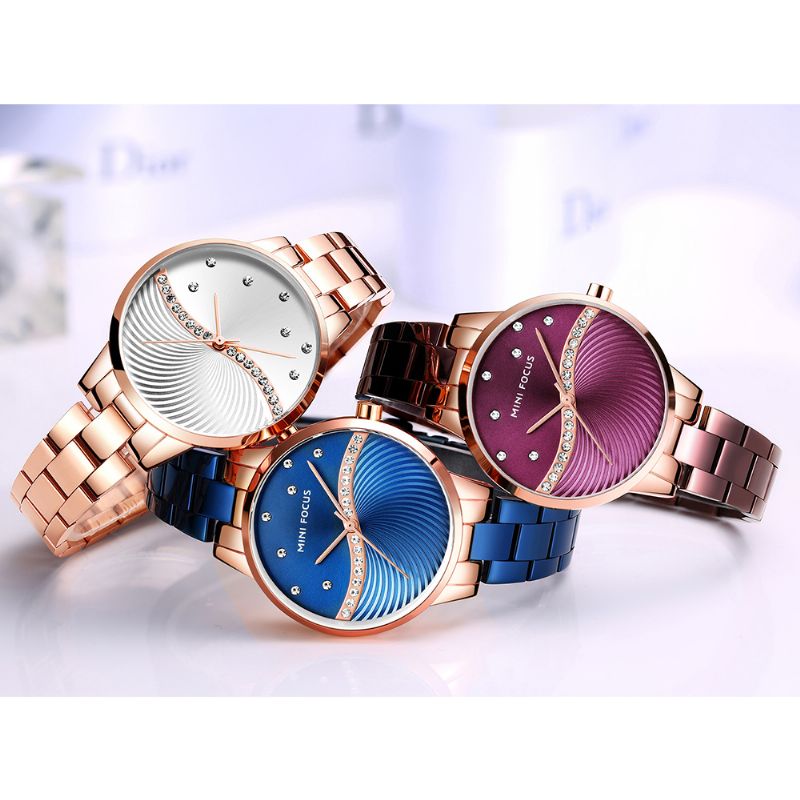Eenvoudig Verwaardigen Elegante Kristallen Dames Polshorloge Roestvrij Staal Quartz Horloge