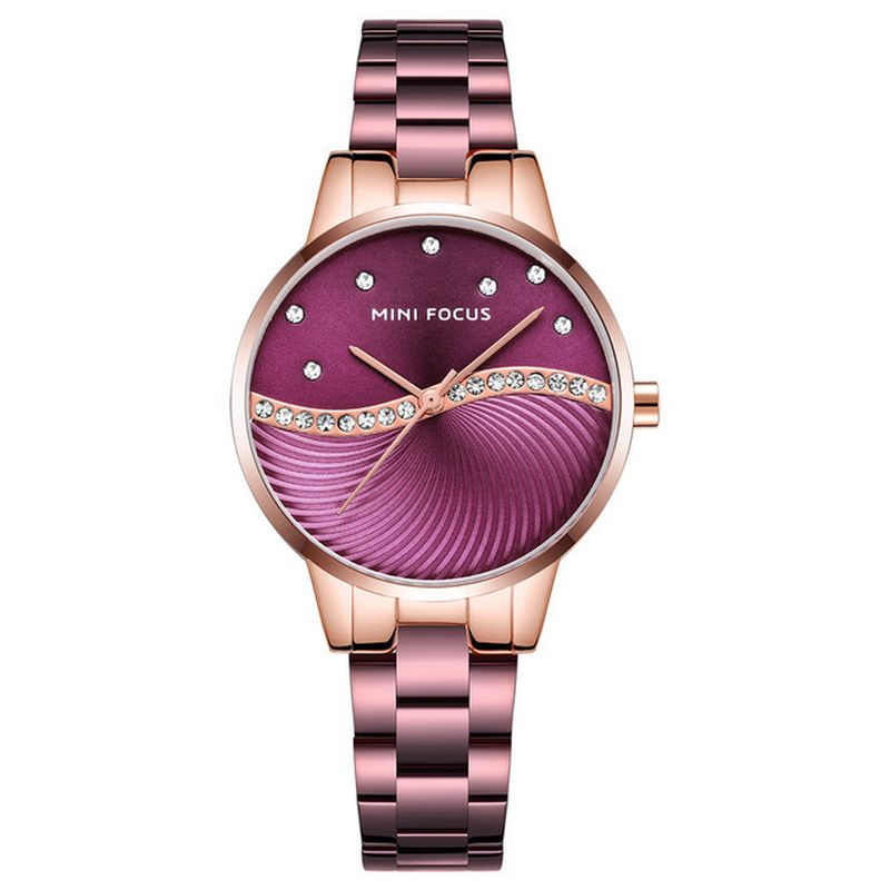 Eenvoudig Verwaardigen Elegante Kristallen Dames Polshorloge Roestvrij Staal Quartz Horloge