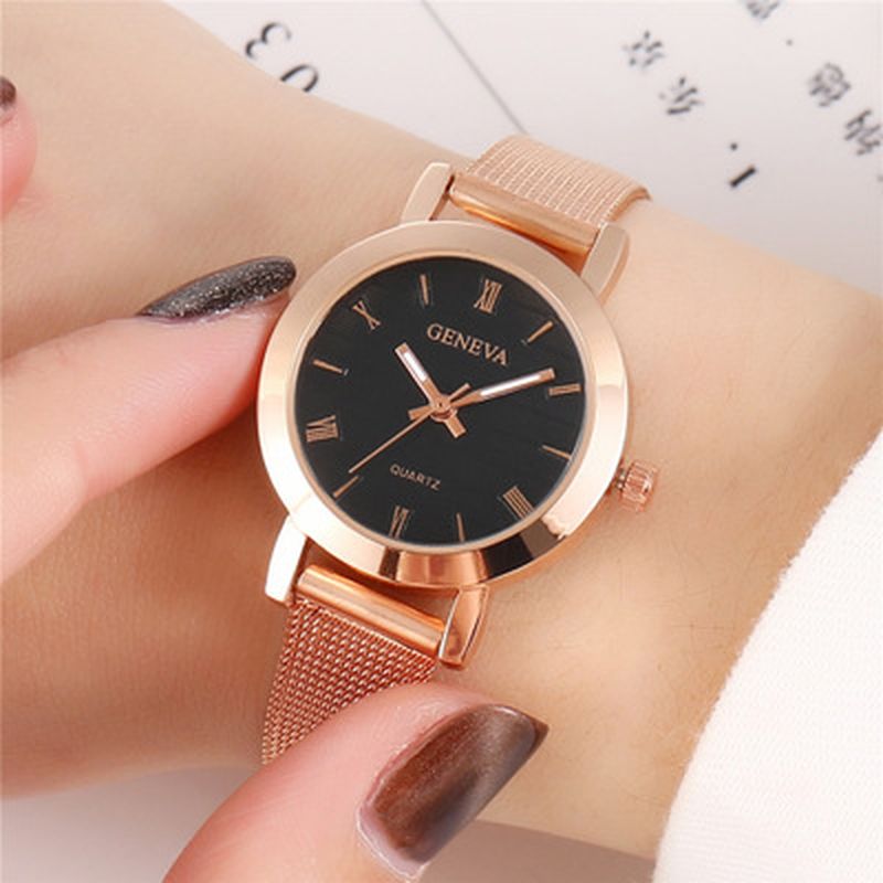 Eenvoudige Romeinse Schaal Mesh Stalen Band Mode Vrouwen Horloge Quartz Horloge