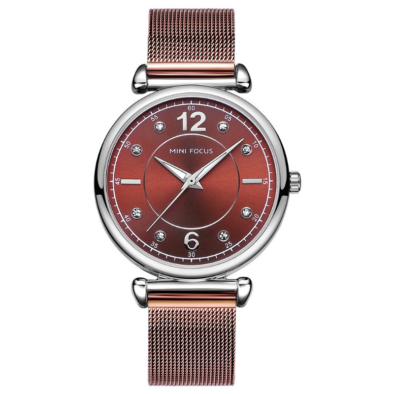 Elegant Design Mesh Stalen Dames Polshorloge Kristal Dames Quartz Horloge