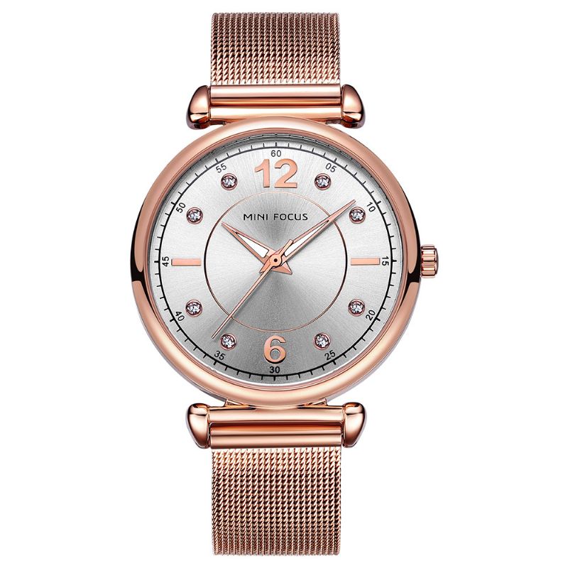 Elegant Design Mesh Stalen Dames Polshorloge Kristal Dames Quartz Horloge