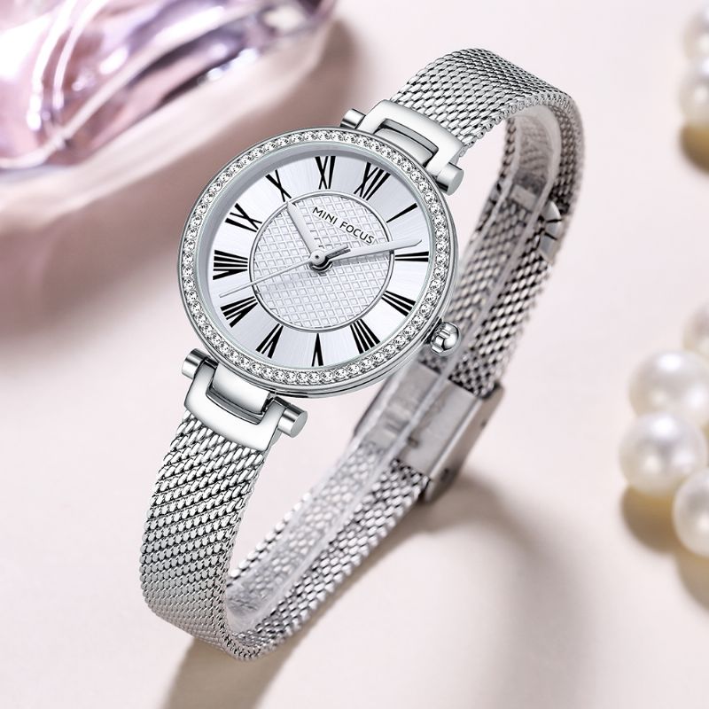 Elegante Dameshorloge Mode Casual Stalen Band Kristal Waterdicht Quartz Horloge