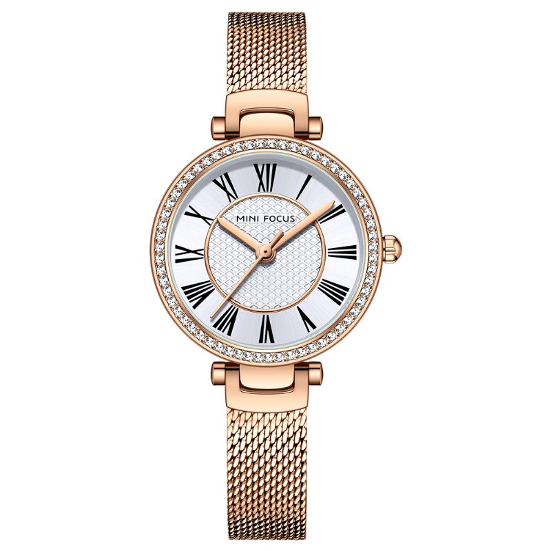 Elegante Dameshorloge Mode Casual Stalen Band Kristal Waterdicht Quartz Horloge