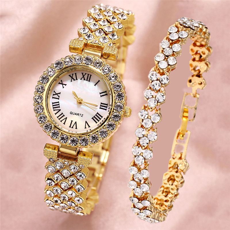 Horloge Set Luxe Elegante Stijl Dames Quartz Horloge Met Diamanten Bezaaide Armband Voor Moeders Vriendin Dames