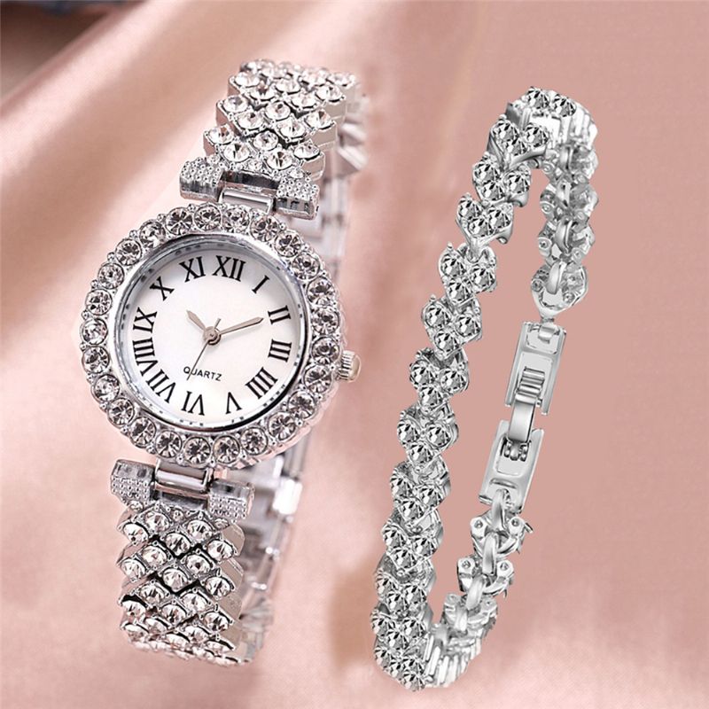 Horloge Set Luxe Elegante Stijl Dames Quartz Horloge Met Diamanten Bezaaide Armband Voor Moeders Vriendin Dames