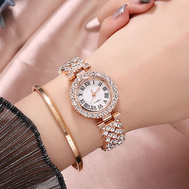 Horloge Set Luxe Elegante Stijl Dames Quartz Horloge Met Diamanten Bezaaide Armband Voor Moeders Vriendin Dames