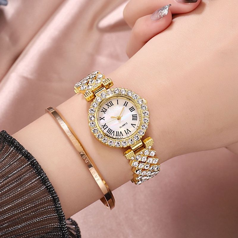 Horloge Set Luxe Elegante Stijl Dames Quartz Horloge Met Diamanten Bezaaide Armband Voor Moeders Vriendin Dames